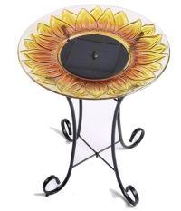 Solar Sunflower Glass Bowl Birdbath